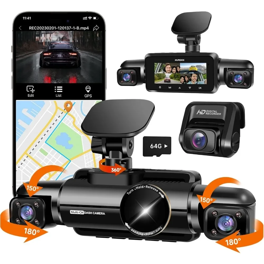 

Neideso 360° Dash Cam Front, Rear and Inside, 4 Channel 3K+3*1080P, 5GHz Wi-Fi GPS,Voice Control,4K+1080P*2 Dash Camera for Cars