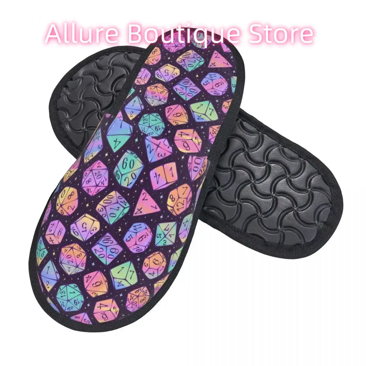 Rainbow Dice Pattern Comfy Scuff Memory Foam Slippers Women Fantasy Dragons DnD Game Bedroom House Shoes