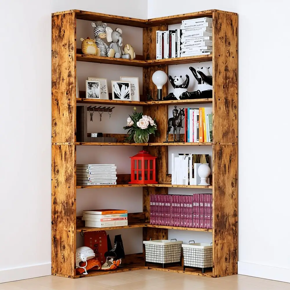 

Bookshelves 6 Tiers Industrial Large Etagere Bookcase Storage Display Rack for Living Room Home Office