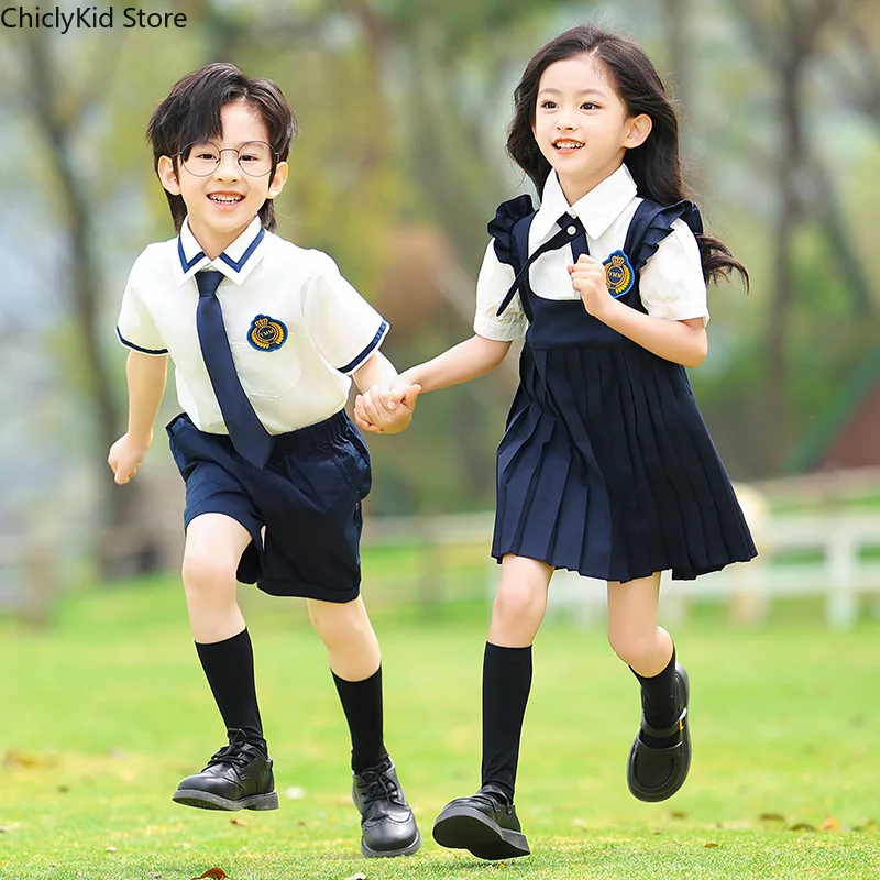 Boys School Uniforms Shirt Shorts Girls British Sailor Collar Dress Kids Kindergarten Clothes Sets Child Students Summer Outfits