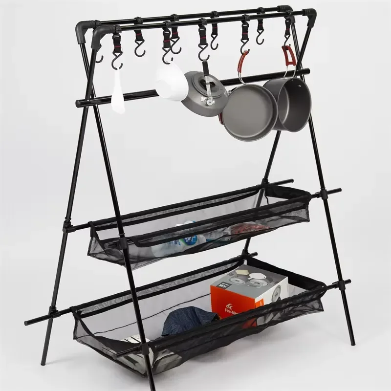 Portable Foldable Camping Cookware Hanger Outdoor Hiking Kitchen Rack Storage Holder for Picnic Backpacking Gear Accessories