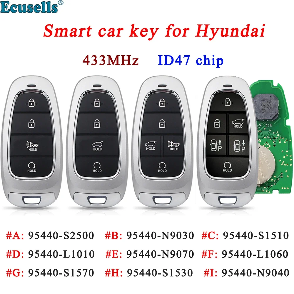 

Ecusells Smart Remote Key 47 Chip 433Mhz for Hyundai Tucson Sonata Santa Fe 95440-95440-S2500/N9030/S1510/L1060/L1010/N9040