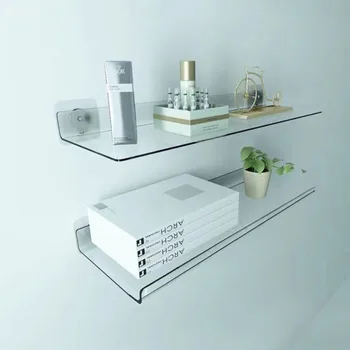 رف تخزين أكريليك مثبت على الحائط بدون رف عائم للثقب، عصا عرض سميكة شفافة، منظم الحمام والمطبخ والحمام