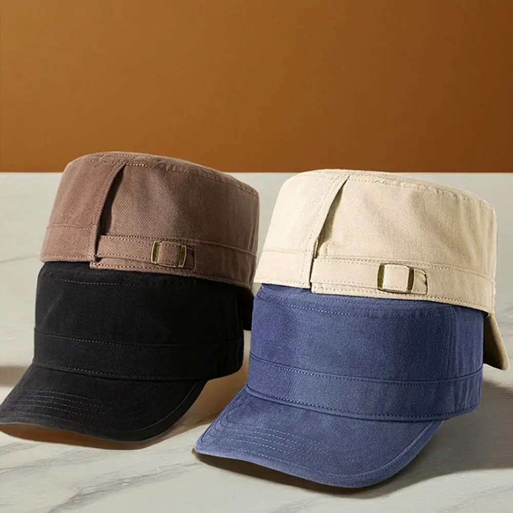 

Classic Cotton Flat Top Hat Adjustable Casual Men Baseball Cap Sun Protection Dad Visors Four Seasons
