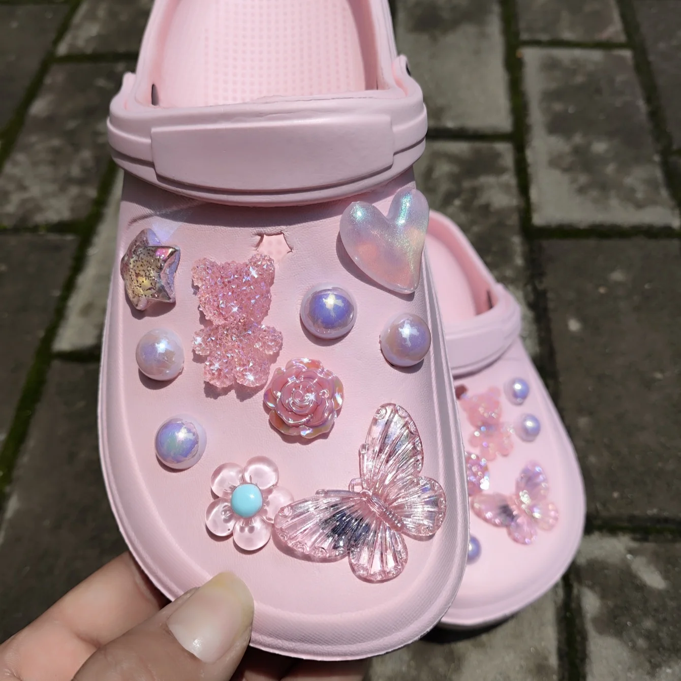 20pcs Pink Removable Cute Bear Shoe Accessories For DIY, Suitable For Sandals And Shoes With Holes, Festival Gifts