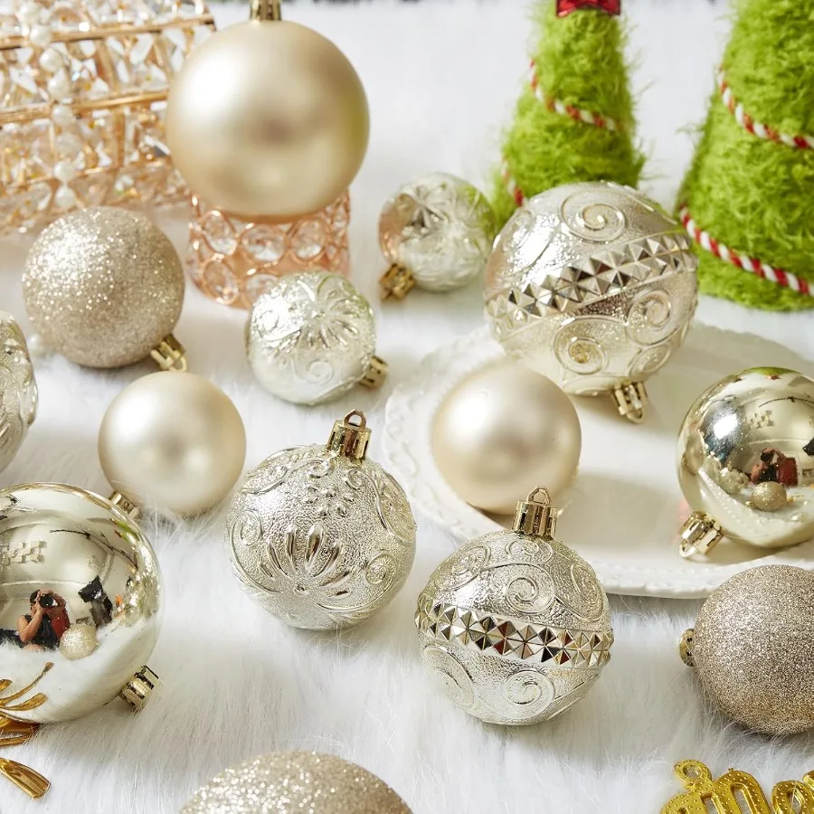 مجموعة زينة كرة عيد الميلاد المقاومة للكسر مكونة من 30 قطعة مع 6 أنماط في 4 مقاسات لحفلات العطلات وزينة شجرة عيد الميلاد مثالية لـ