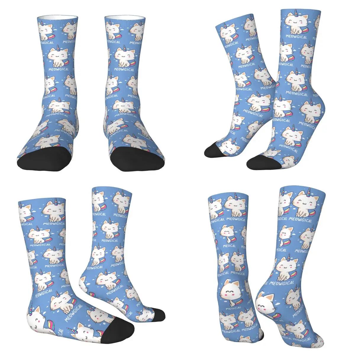 

Носки с рисунком единорога и кошки, в стиле Харадзюку, впитывающие пот, всесезонные длинные носки для мужчин и женщин, подарки на День святого Валентина