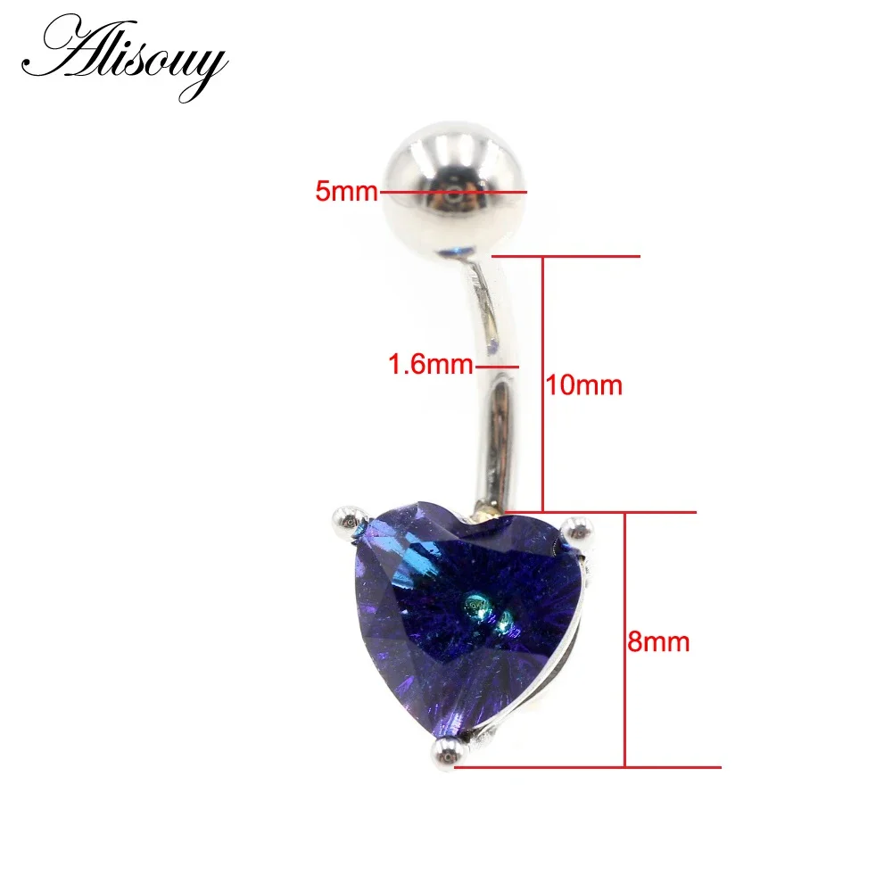 Alisouy 1PC Stainless Steel Barbell Heart Love Crystal Ball Girl Women Sexy Belly Navel Button Rings Piercing Body Jewelry