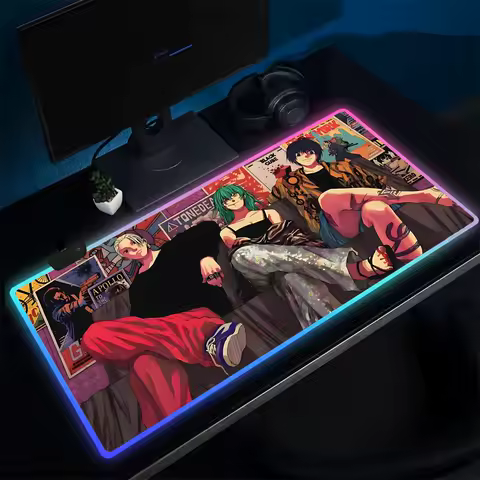 15S-Sakamoto Days Anime Mouse Pad Anime Gaming Mouse Pad LED Table Pads Backlit Rubber Desktop XXL Mousepad RGB Desk Mats