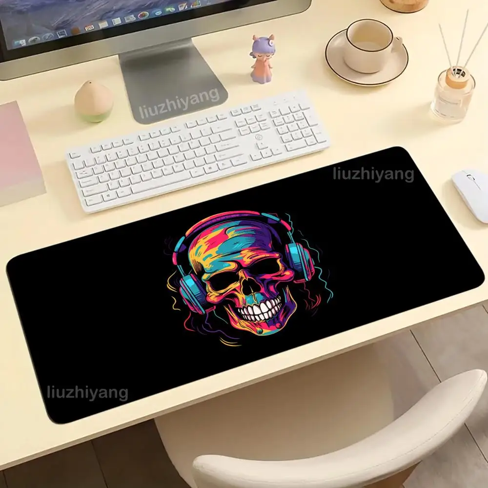 

Music Skull Black Mouse Pad Large Computer Office Game Table Mat XXL Rubber Anti-slip Stitched Edge Keyboard Mats Long Desk Pads