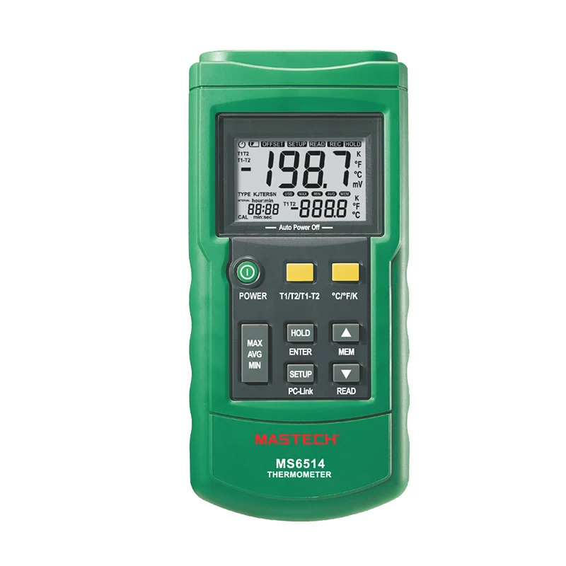 MasTech MS6514 Digital Thermometer Data Logger Dual Channel Temperature Tester USB Interface 1000 Sets Data KJTERSN Thermocouple