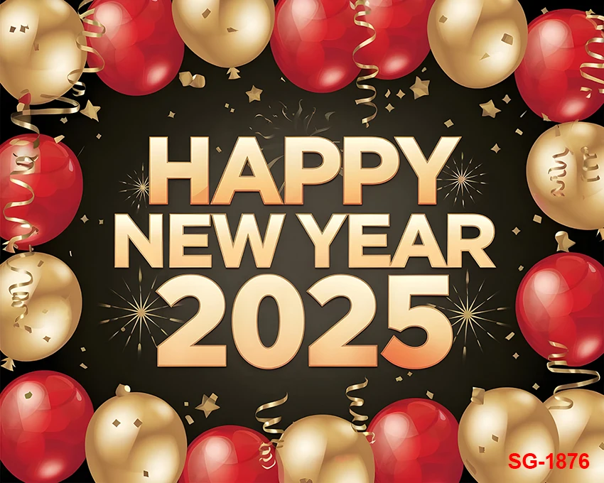 2025 Happy New Year Background Golden Fireworks Wine Glasses Family Countdown Party Decor Banner Celebrate Poster Photo Props
