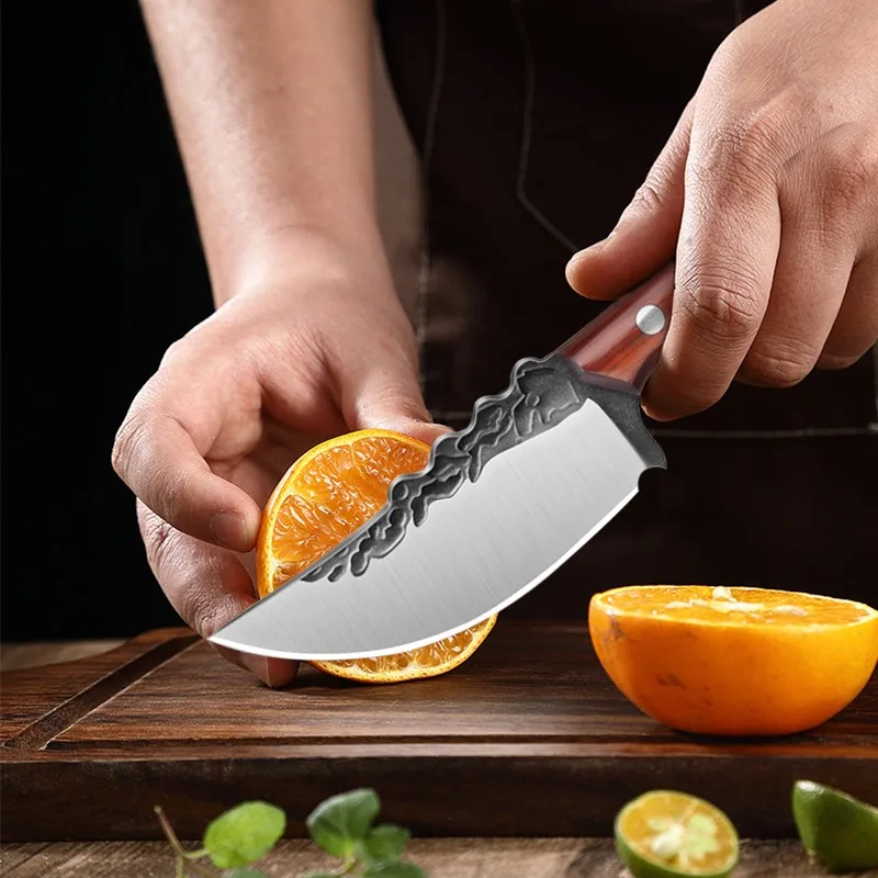 Hand Forged Sharp Boning Knife Red Pear Solid Wood Handle Meat Cleaver Stainless Steel Kitchen Slicing Knife Fruit Peeling Knife