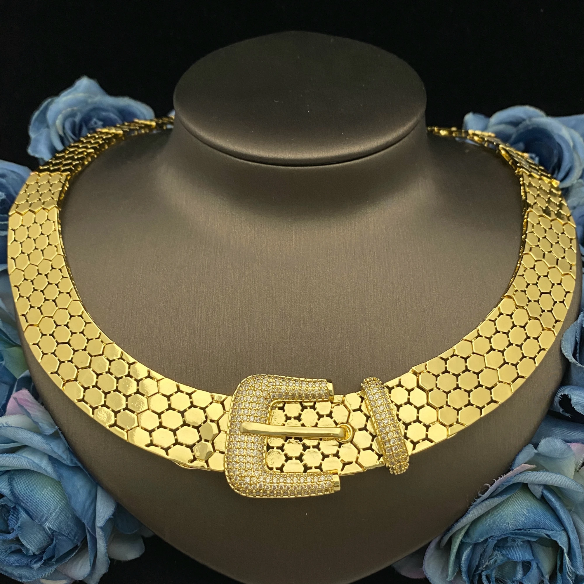 JRH 4PCS African Jewelry Set Gold Plated Zirconia Necklace Earrings Ring Bracelet for Women Luxury Fashion Jewelry Birthday Gift