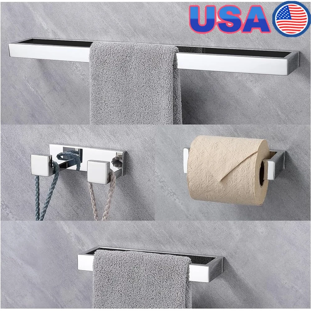 

4-Piece Bathroom Towel Rack Set Polished Chrome Towel Bar Toilet Paper Holder Towel Hook Strong Screw Reinforced Structure Easy