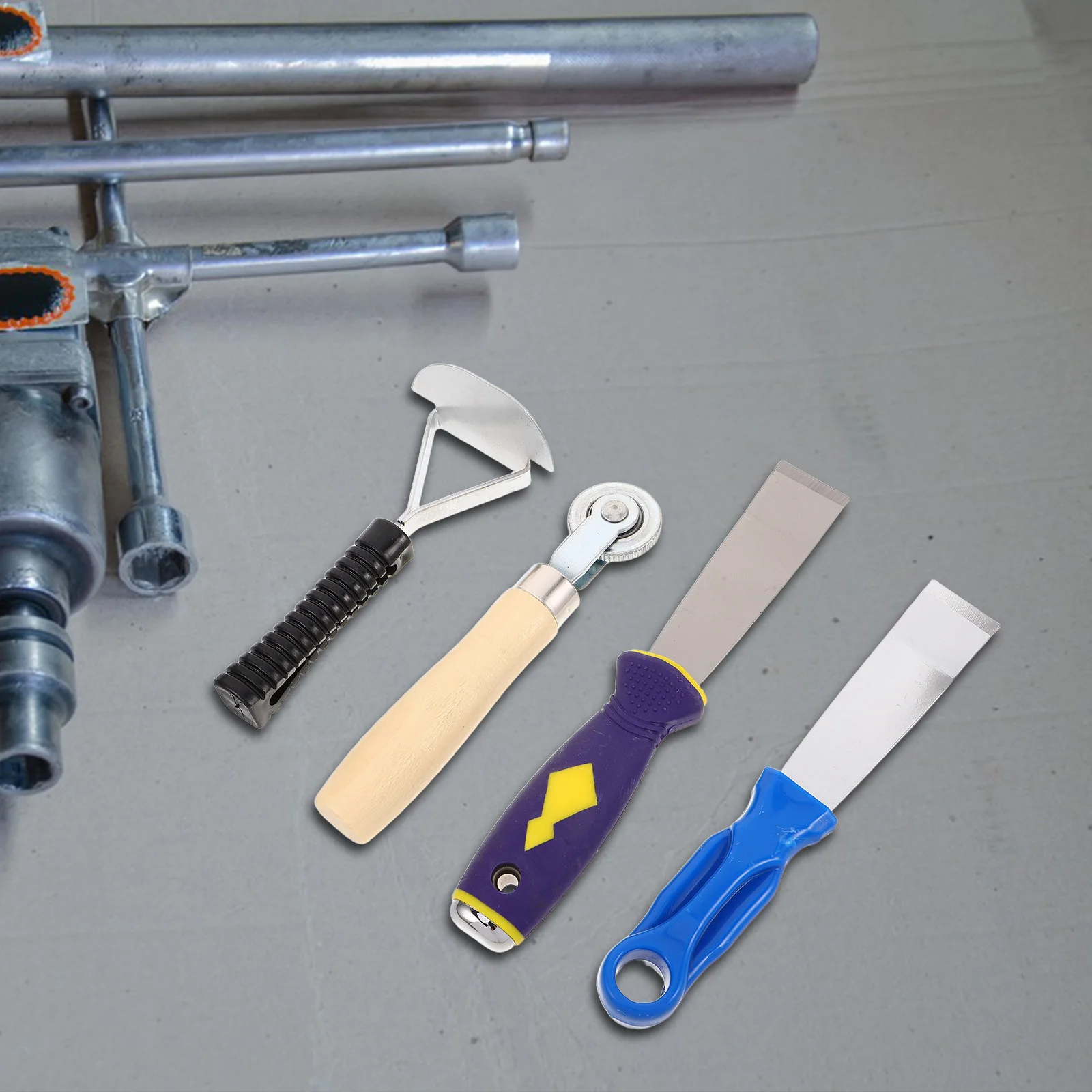 

1 Set Tire Repair Tool Kit: Steel Spoons Vulcanizing Roller Patch Stitcher Skiving Tools For Auto Garage Maintenance Rotary Tire