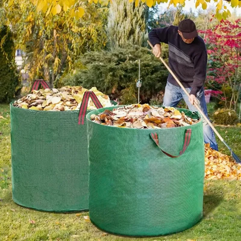 120-500L Garden Yard Waste Bag With Lid Foldable Leaf Collection Trash Can Reusable Fallen Leaves Outdoor Gardening Storage Bag