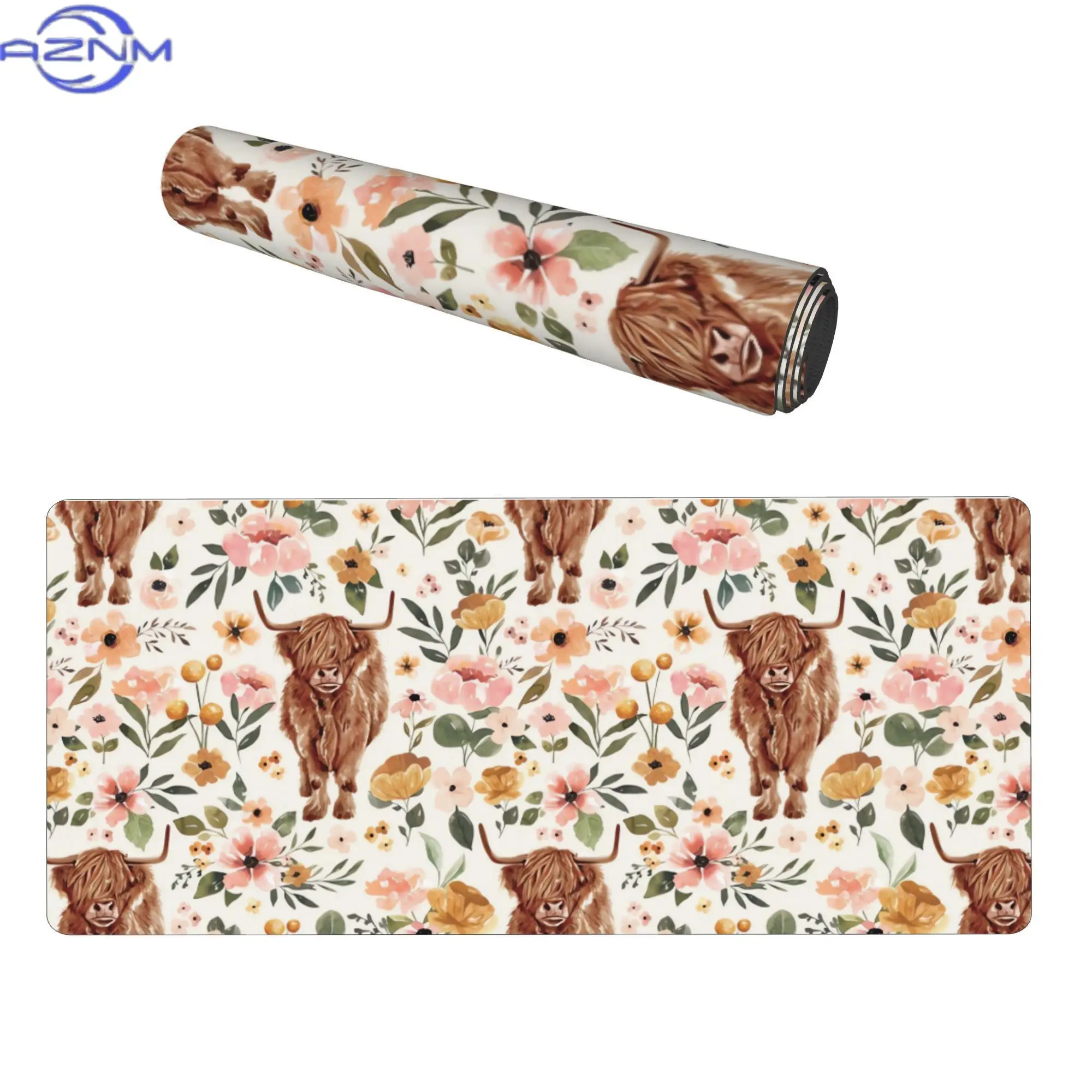 Highland Cow Boho Floral Aesthetic Desk Mat for Writers or Bloggers Create a Cozy and Inspiring Writing Nook