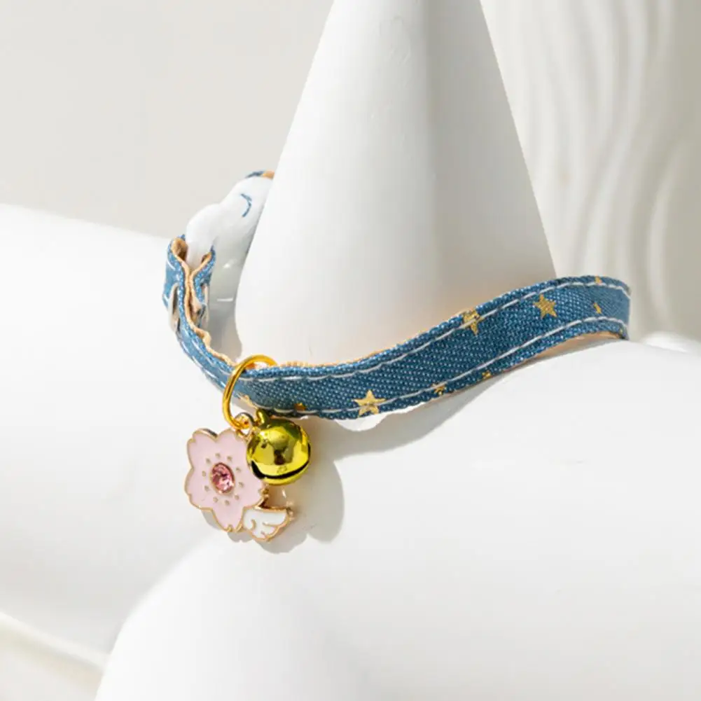 Denim Rope Buckle Closure Kitten Collar Adjustable Flower Bell Pendant Pet Collar Photography Pro Necklace Puppy Accessories