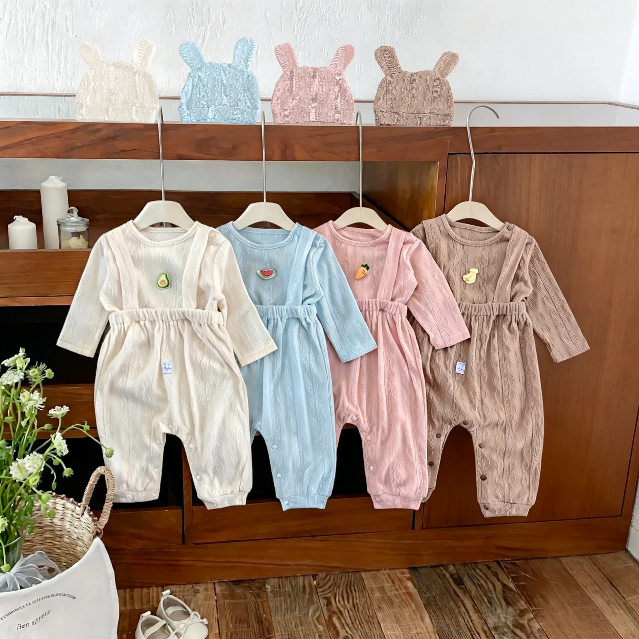 Infant Clothing Unisex baby Fruit Print Carrier Pants Set, Fall Fashion Loose Two-Piece Outfit