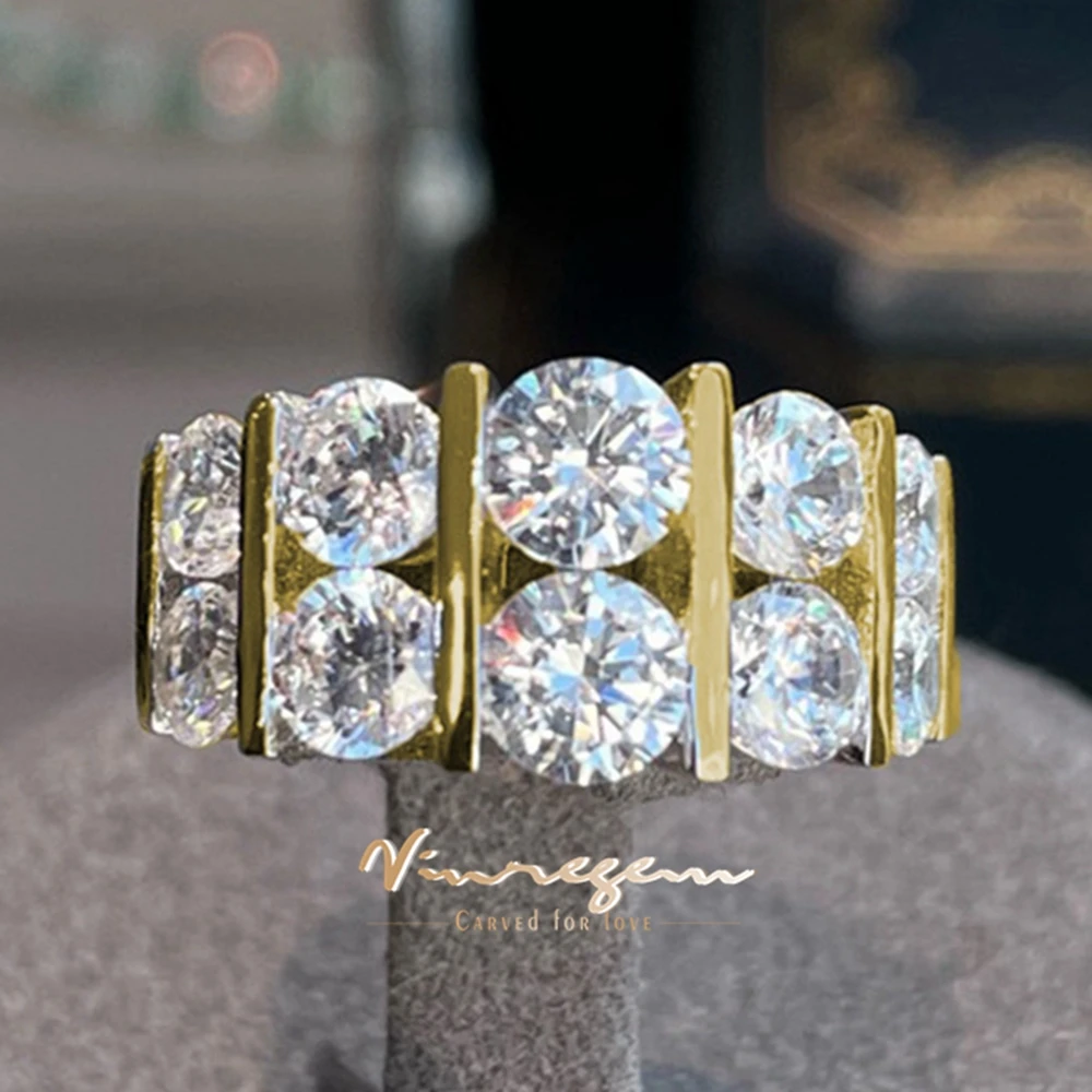 

Vinregem Lab Created Sapphire Gemstone Sparkling Row Rings 18K Gold Plated 925 Sterling Silver Fine Jewelry for Women Wholesale