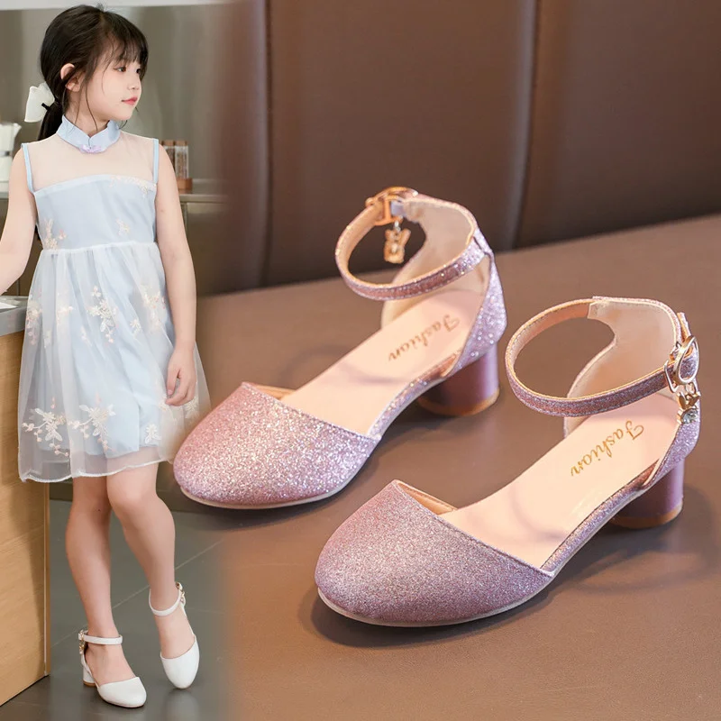 Baby Girls Princess Shoes Sparkling Stage Elegant Cute Kids Sandals Comfortable Heels Catwalk Fashion Spring/summer Students