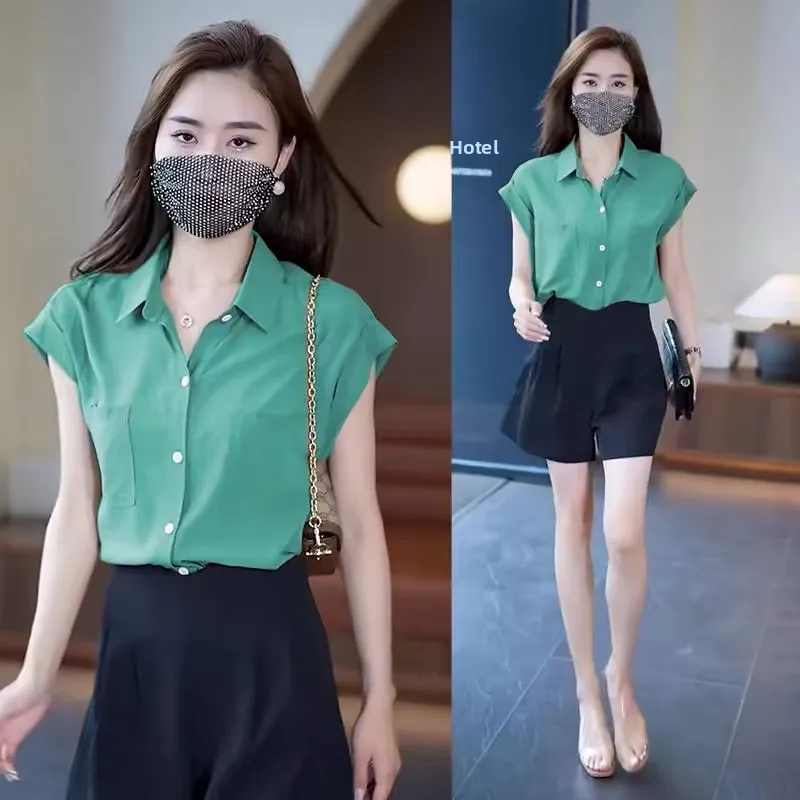 

Design Sensation Faion ort Sve Женская летняя новая корейская свободная утягивающая шифоновая блузка для поездок на работу Sle Thin