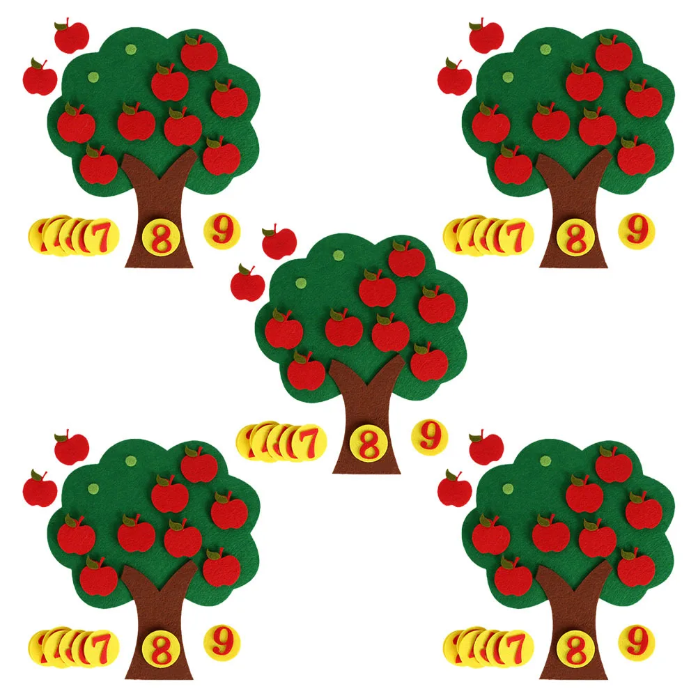 

5Sets Early Education Math Manipulatives: Felt Apple Tree Board Number Counting Game for Toddlers Preschool Classroom Teaching
