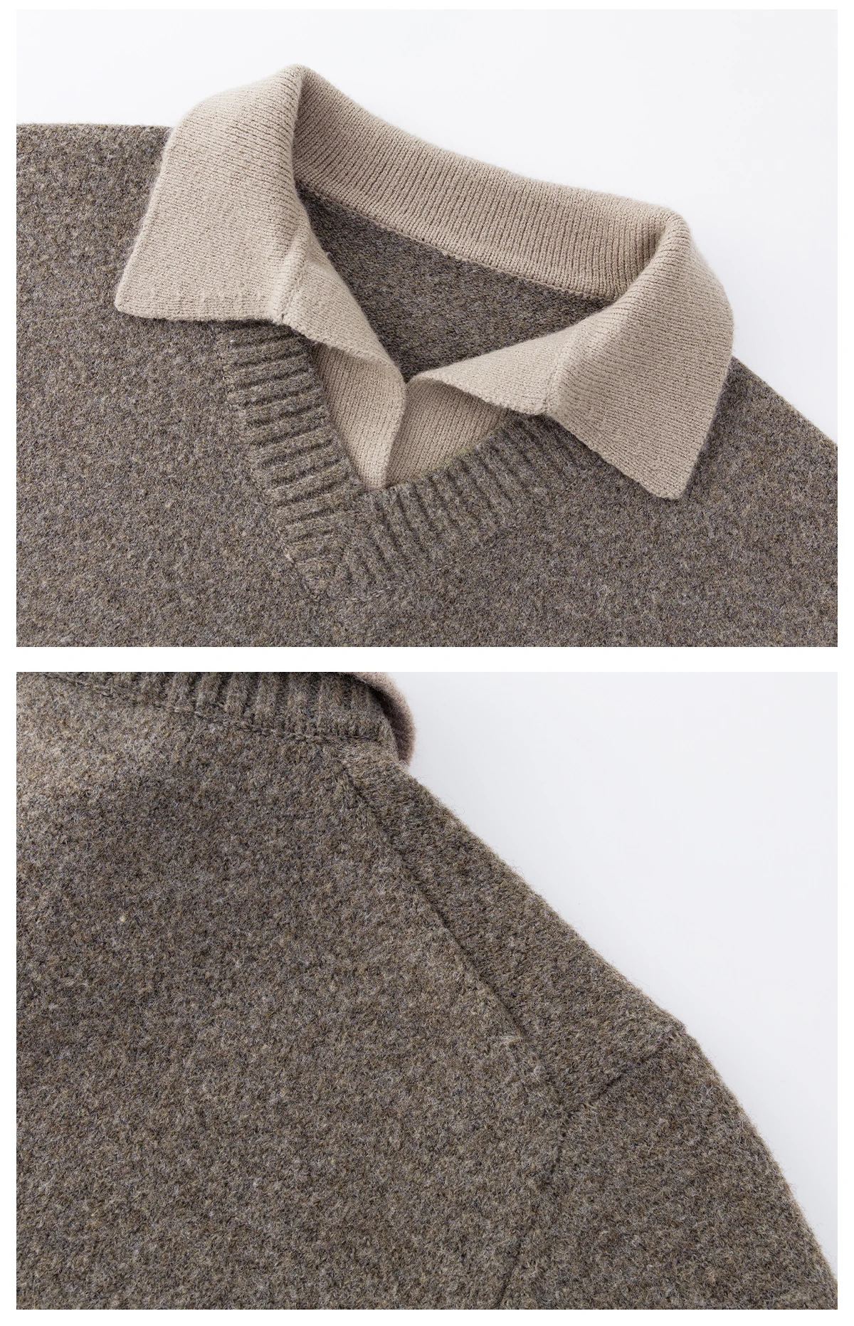 Japanese Style Simple Turn-Down Collar Gray Fake Two-Piece Sweater for Men Autumn Winter New Casual Versatile Brown Knitwear