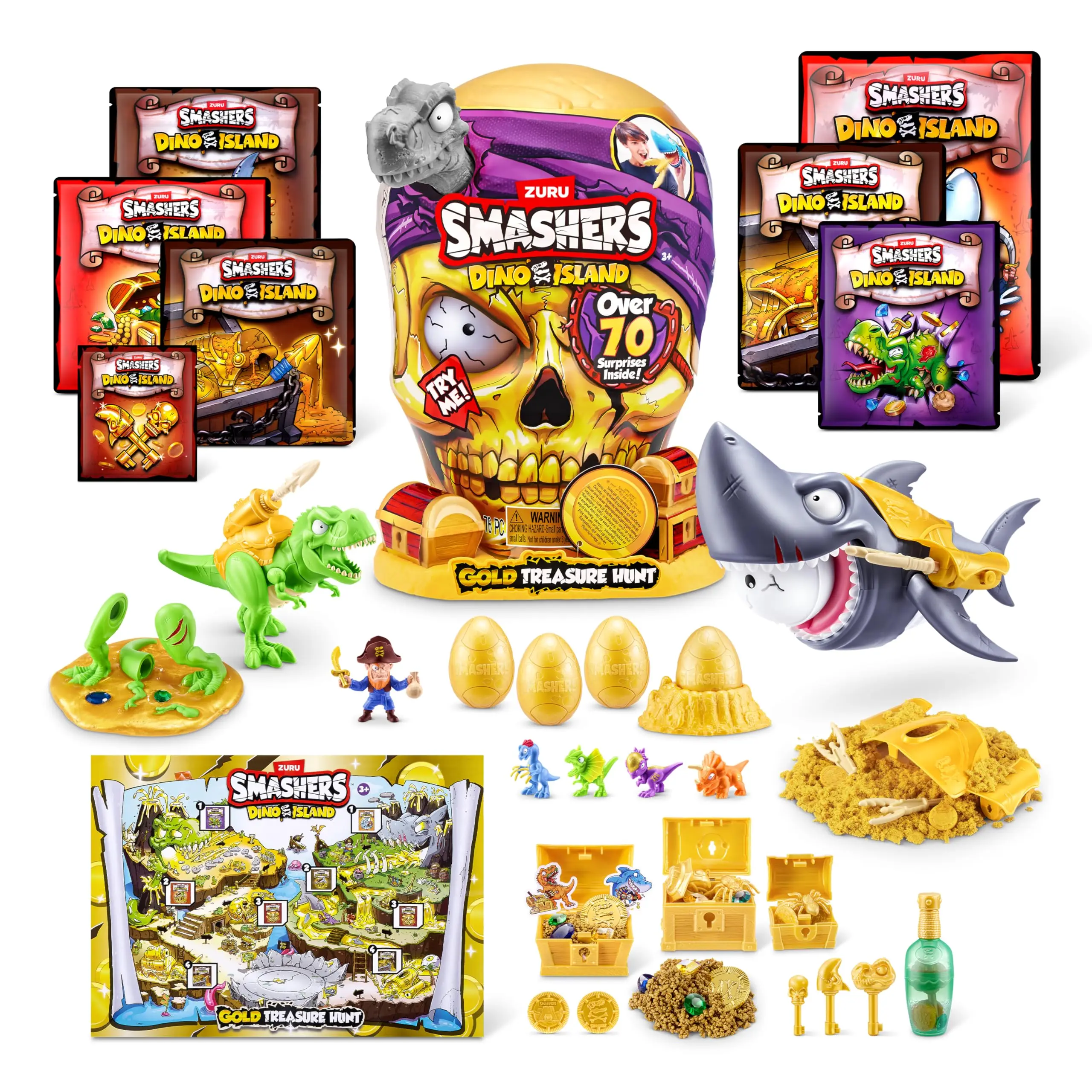 

ZURU Smashers Dino Island Series 5 Giant Skull Gold Treasure Hunt Dinosaur Eggs Tyrannosaurus rex megalodon Model Boy Toys