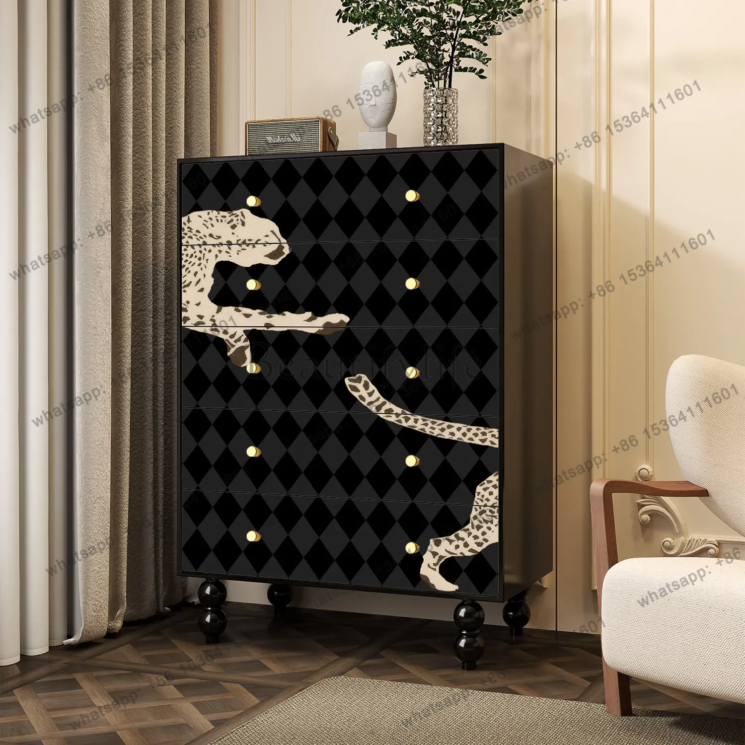 

Medieval style all-solid wood chest of drawers household bedroom advanced storage bedside cabinet