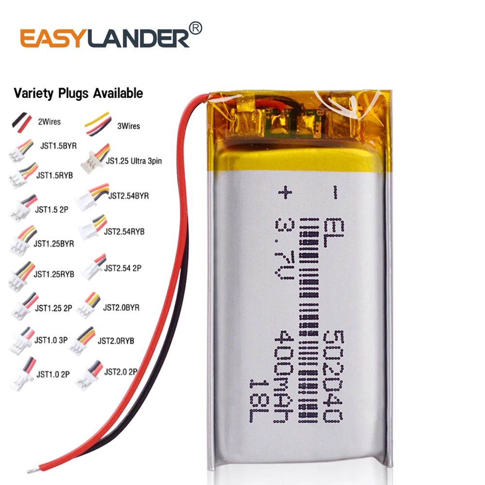 502040 3.7V 400mAh Rechargeable Lithium Li-ion Polymer Battery for MP3 reading pen PAPAGO S36 Bluetooth Headset 3D glasses