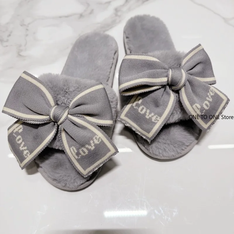 الجملة عارضة رقيق النعال النساء منزل شقة أزياء الشتاء Bowknot الحب مصمم أحذية السيدات المنزل أفخم منصة أنيقة #3