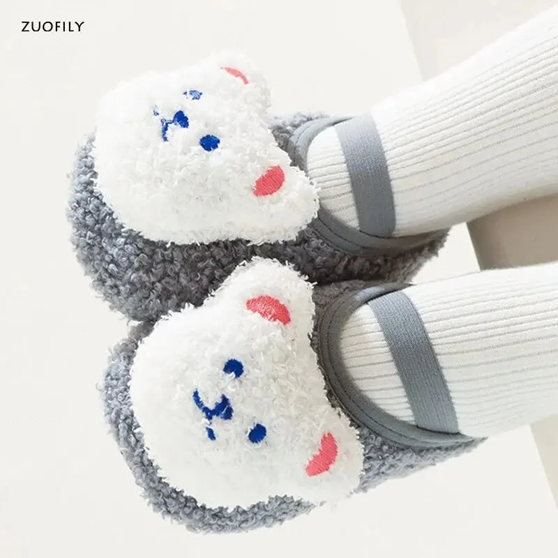 Cartoon Bear Baby Shoes Winter Thick Warm neonato scarpe antiscivolo con suola morbida peluche Toddler Kids Boy Girls Infant First Walkers