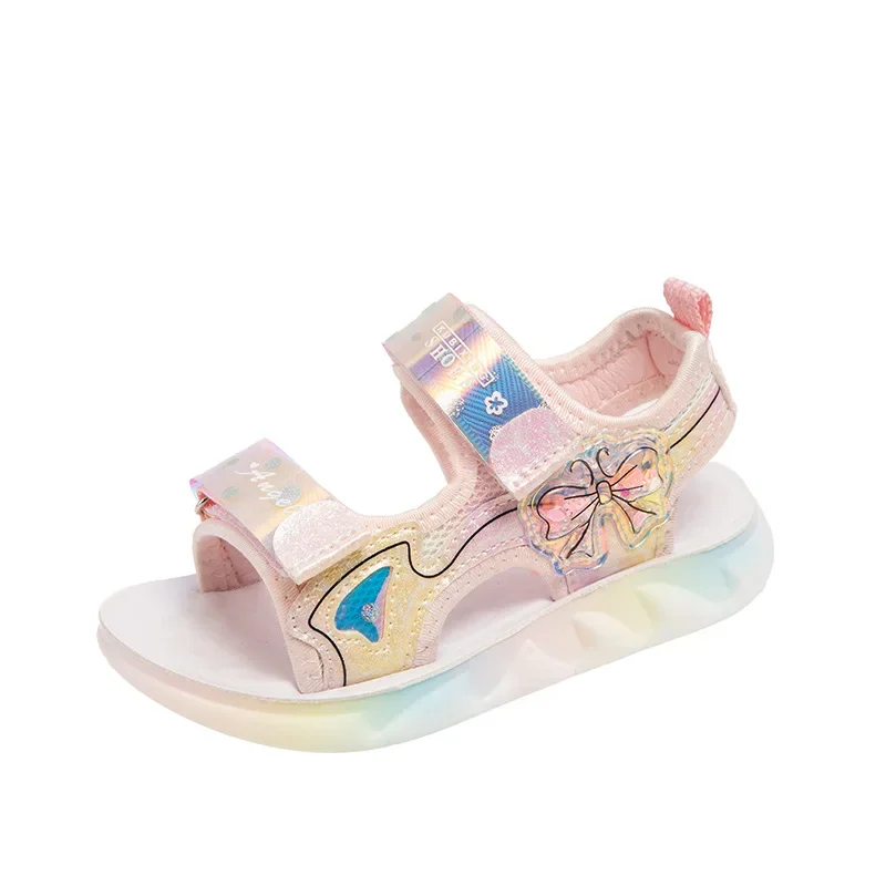 Sapatos de princesa de sola macia antiderrapante feminino, sandálias elegantes, fofas, cor-de-rosa, sapatos infantis de verão, novo, 2024