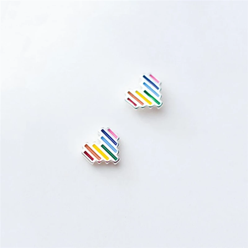 Sole Memory Cute Color Heart Rainbow Art 925 Sterling Silver Female Stud Earrings For Women Luxury Jewelry Party Gift EA607
