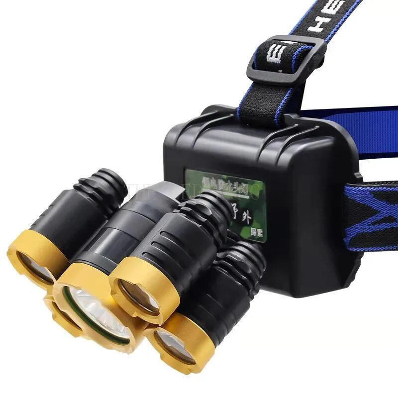 New Portable Mini Powerful LED Headlamp T6+4 R2 USB Rechargeable Headlight Built-in Battery Waterproof Head Torch Head Lamp