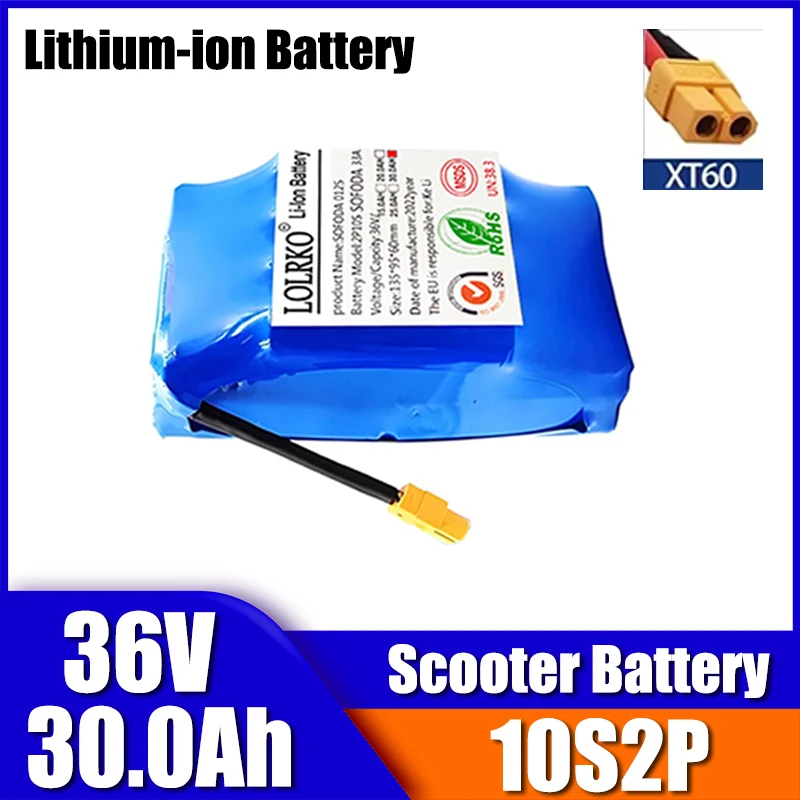 36V 15-30Ah rechargeable lithium-ion battery pack for electric self balancing scooters, air cushion unicycles, quality batteries