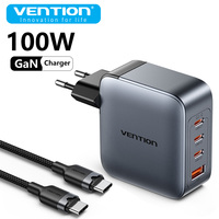 Vention 100W GaN Charger 4 Ports USB C Charger QC4.0 3.0 PPS for Laptop MacBook Air Tablet PD Fast Charger for iPhone 16 15 Pro