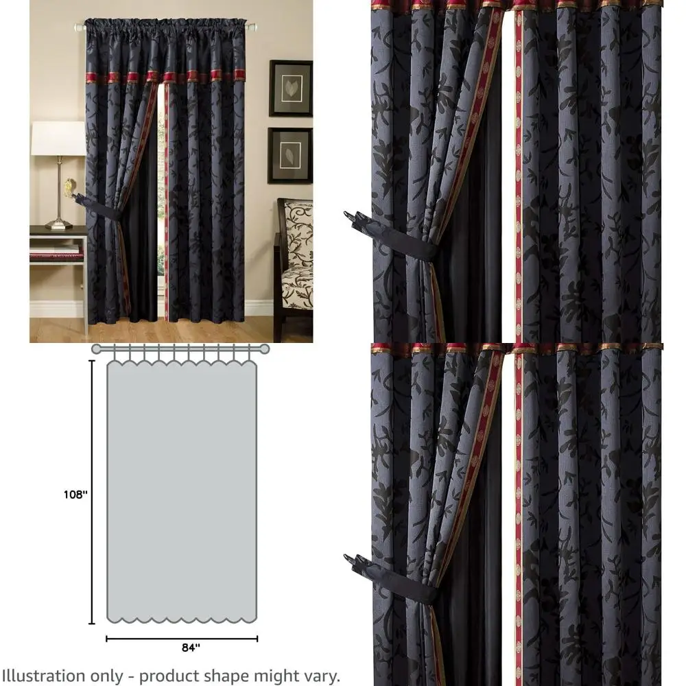 

Элегантный комплект жаккардовых штор черного и золотого цвета из 4 предметов с прозрачной подкладкой
