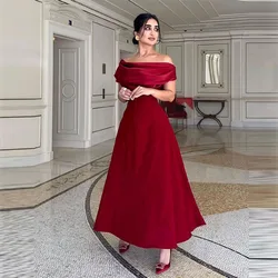 Customized Solid Color A-line Elegant Prom Gown Simple Boat Neck Off the Shoulder Ankle-Length Evening Party Dresses فساتين للحف