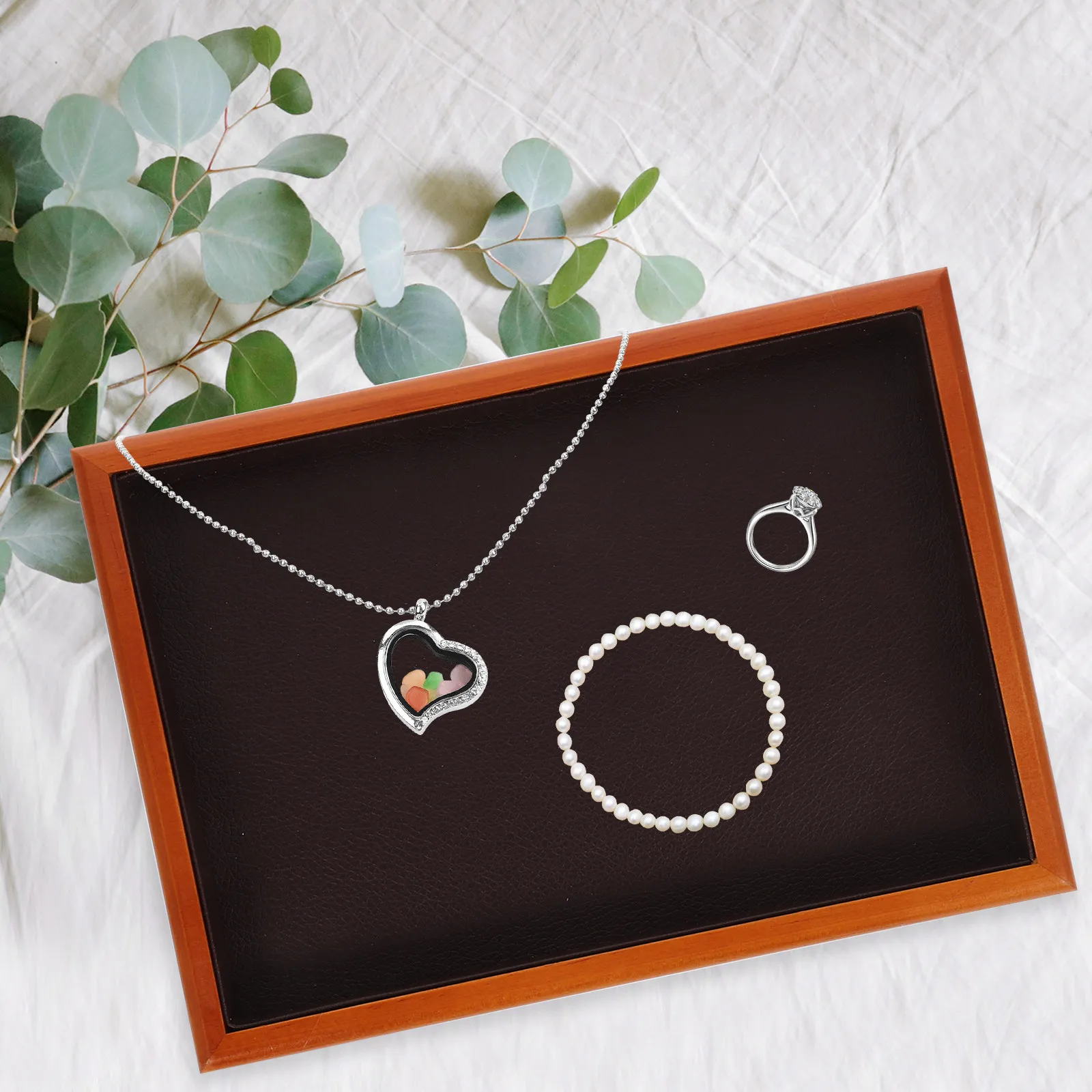 

Wooden Jewelry Tray Plate Desktop Display Holder Smooth Surface Jewelry Organizer for Rings Necklaces Bracelets Store and