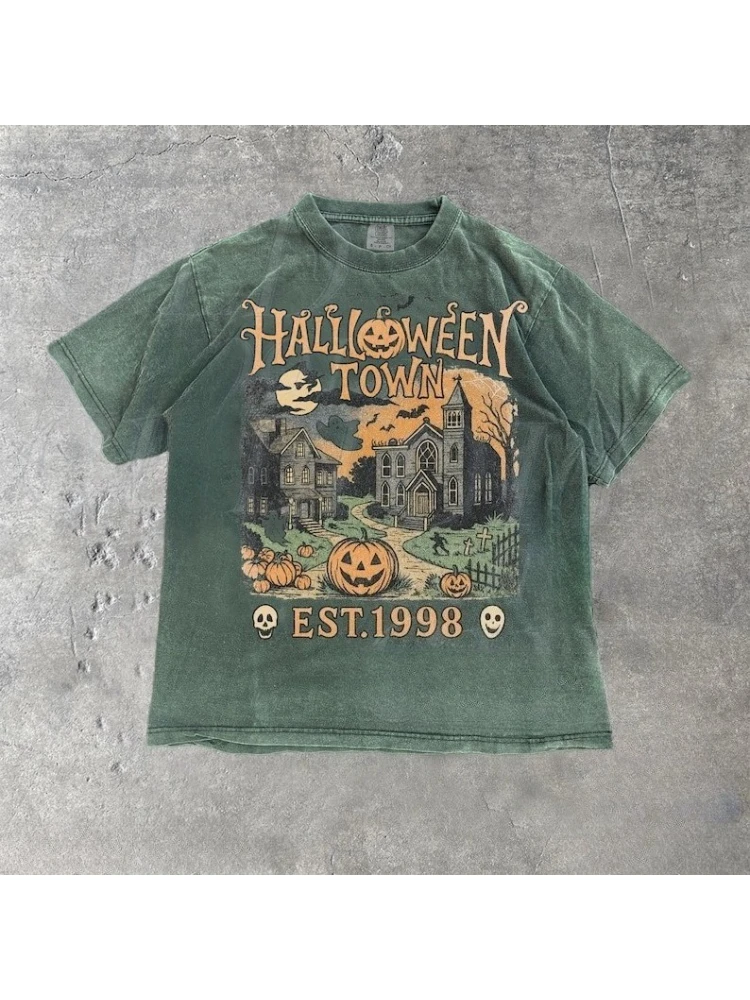 Halloween Graphic Printed T-Shirt for Unisex Oversized Retro O Neck Short Sleeve Blouse Tops Women Halloween Spooky Tee Shirts - Image 5