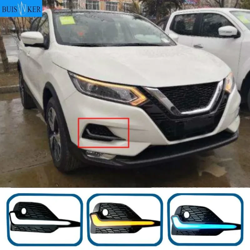 2PCS LED Daytime Running Light For Nissan Qashqai 2019 2020 Dynamic Turn Yellow Signal Car DRL 12V LED Fog Lamp