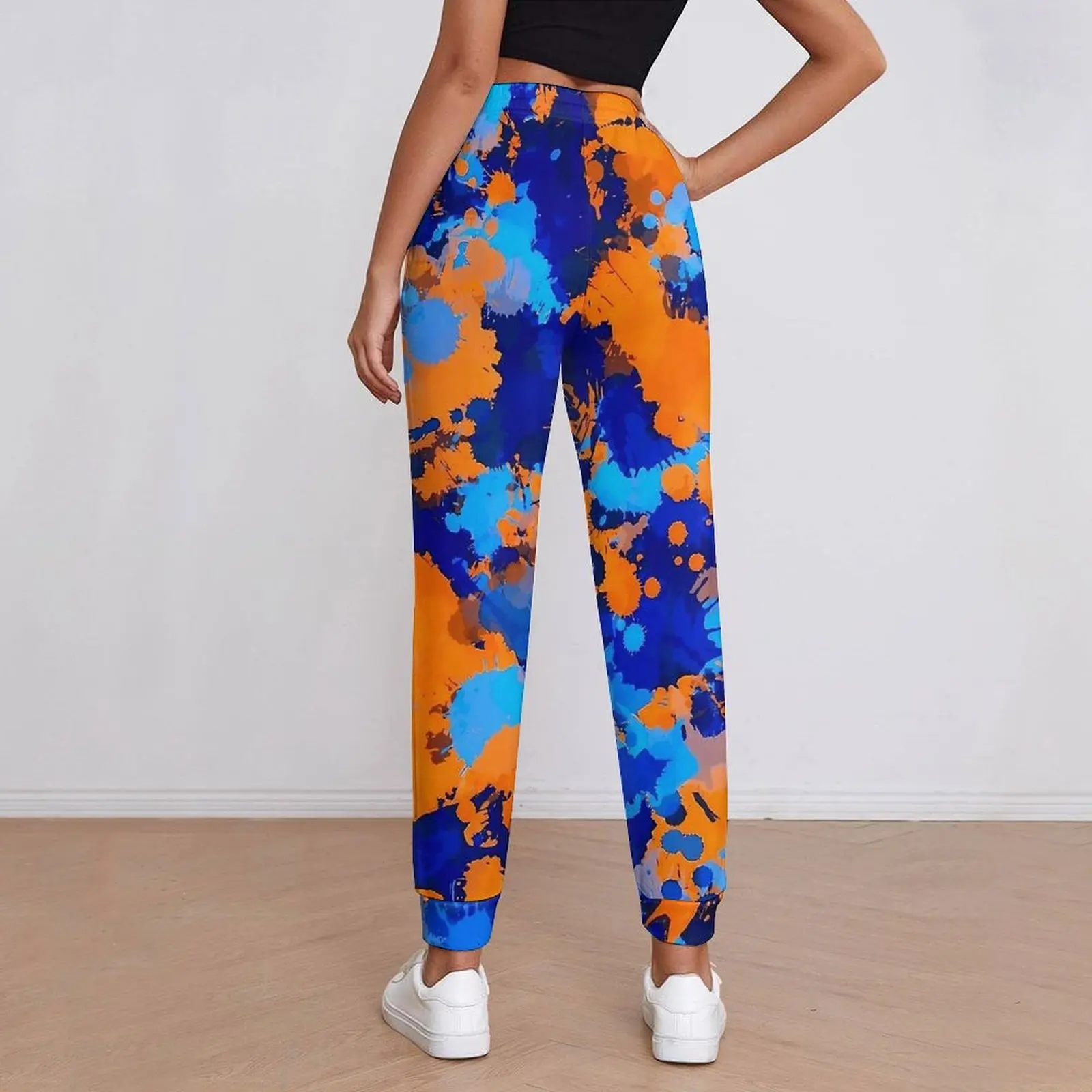 Blue And Orange Graffiti Baggy Pants Spring Paint Splatter Trendy Sweatpants Ladies Streetwear Design Trousers Big Size