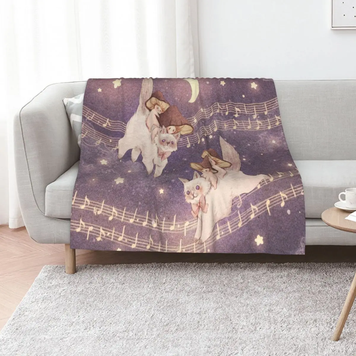 Starlit Cat Adventure - Background Throw Blanket Plaid Multi-Purpose Winter beds Flannel Fabric Retros Luxury Designer Blankets