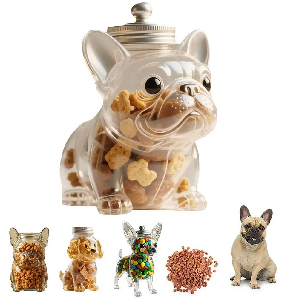 وعاء الوجبات الخفيفة للكلاب من French Bulldog - حاوية تخزين طعام محكمة الغلق لبسكويت الكلاب والكوكيز والحلوى لديكور المطبخ مع غطاء آمن
