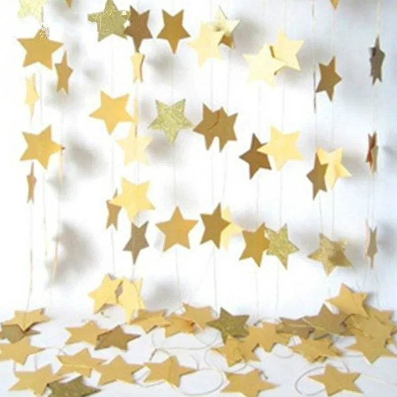 Neue 2 stücke 1set Papier Stern Banner Girlanden 4M Geburtstag String Kette Banner Ornamente Vorhang Hochzeit Party zimmer Dekor Liefert – Detail 5