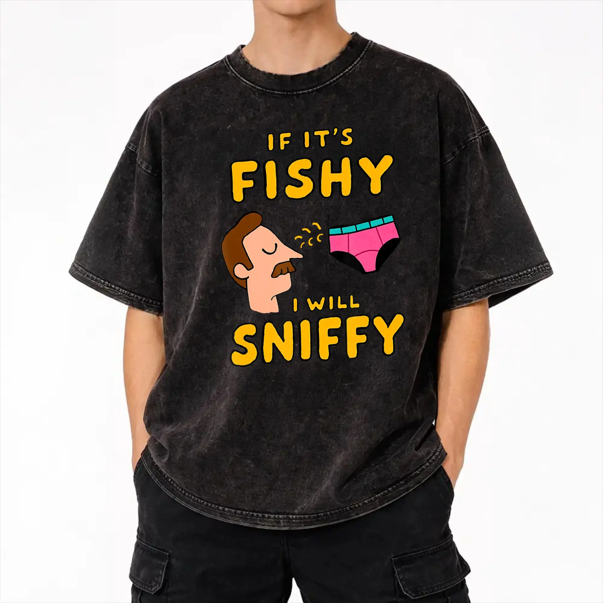 Summer If It's Fishy I Will Sniffy Funny Embarrasing  Washed Shirt Merch Harajuku T-Shirts  for Men Women Tee Shirt