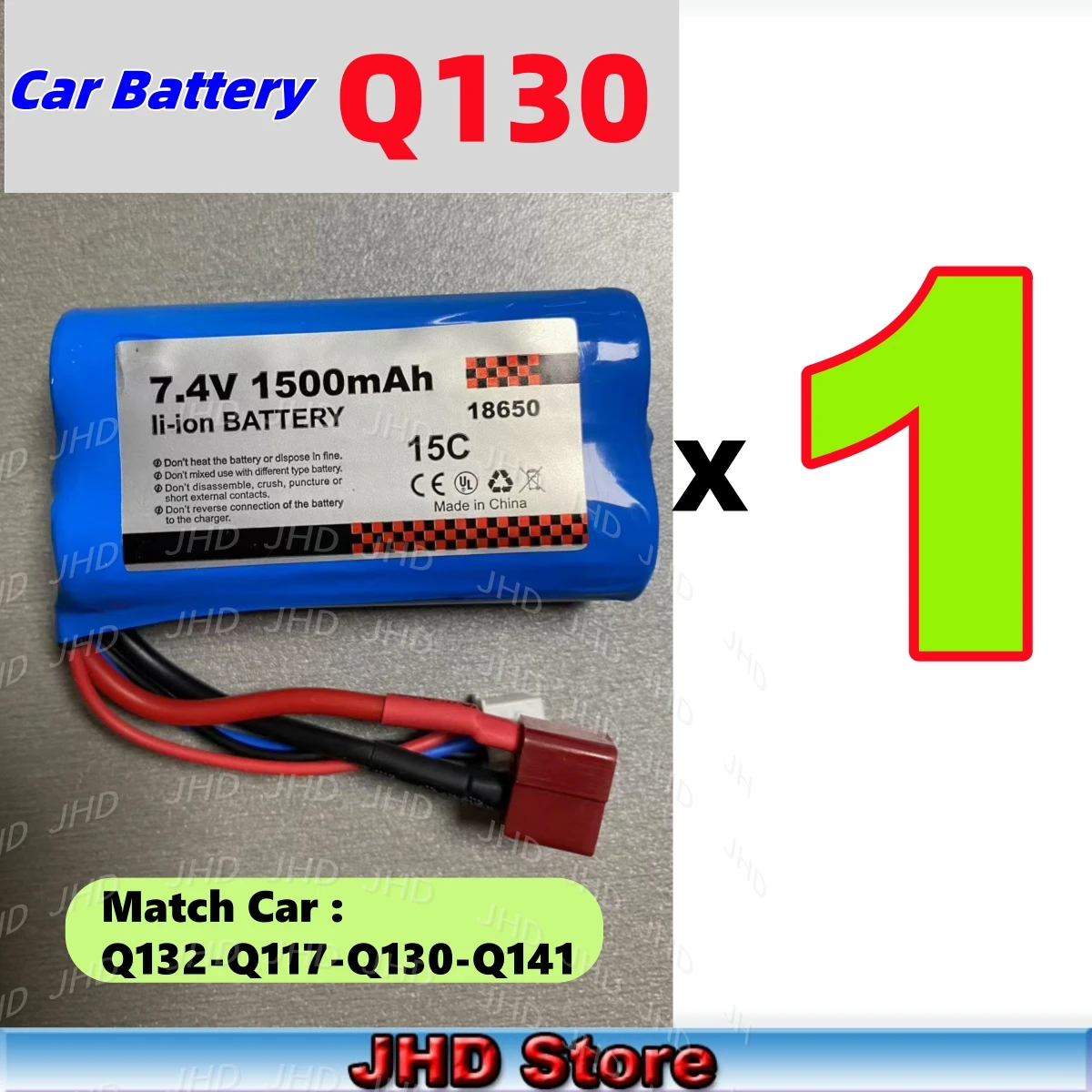 JHD Q130 Battery High Speed RC Car Original 18650 Battery 1500mAh Match  Remote Control Car Q132/Q117/Q130/Q141 Toy Car Battery